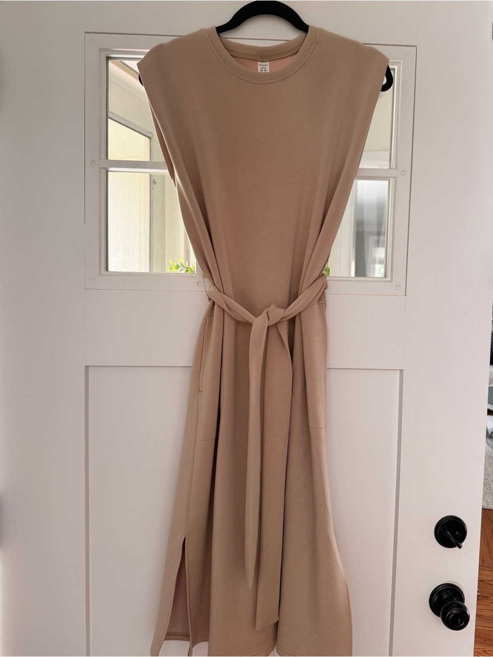 SPANX Sleeveless Tie-Waist Midi Dress in Beige-Taupe